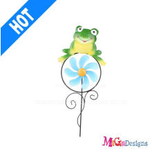 Cute Mini Frog Metal Garden Wind Spinner Stakes